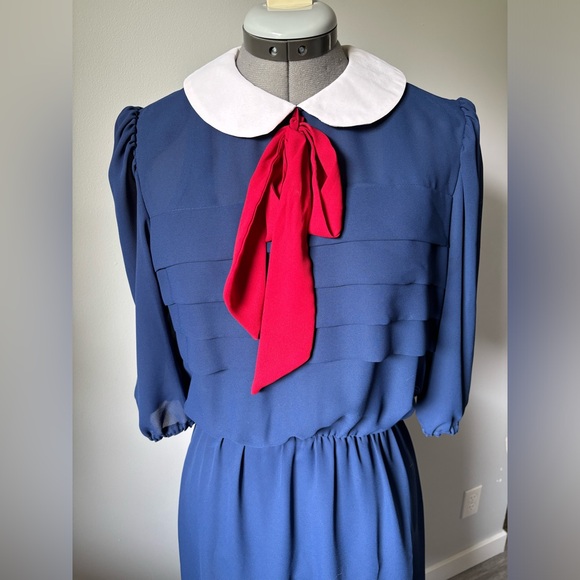 80’s blue and red bow dress - Picture 5 of 6